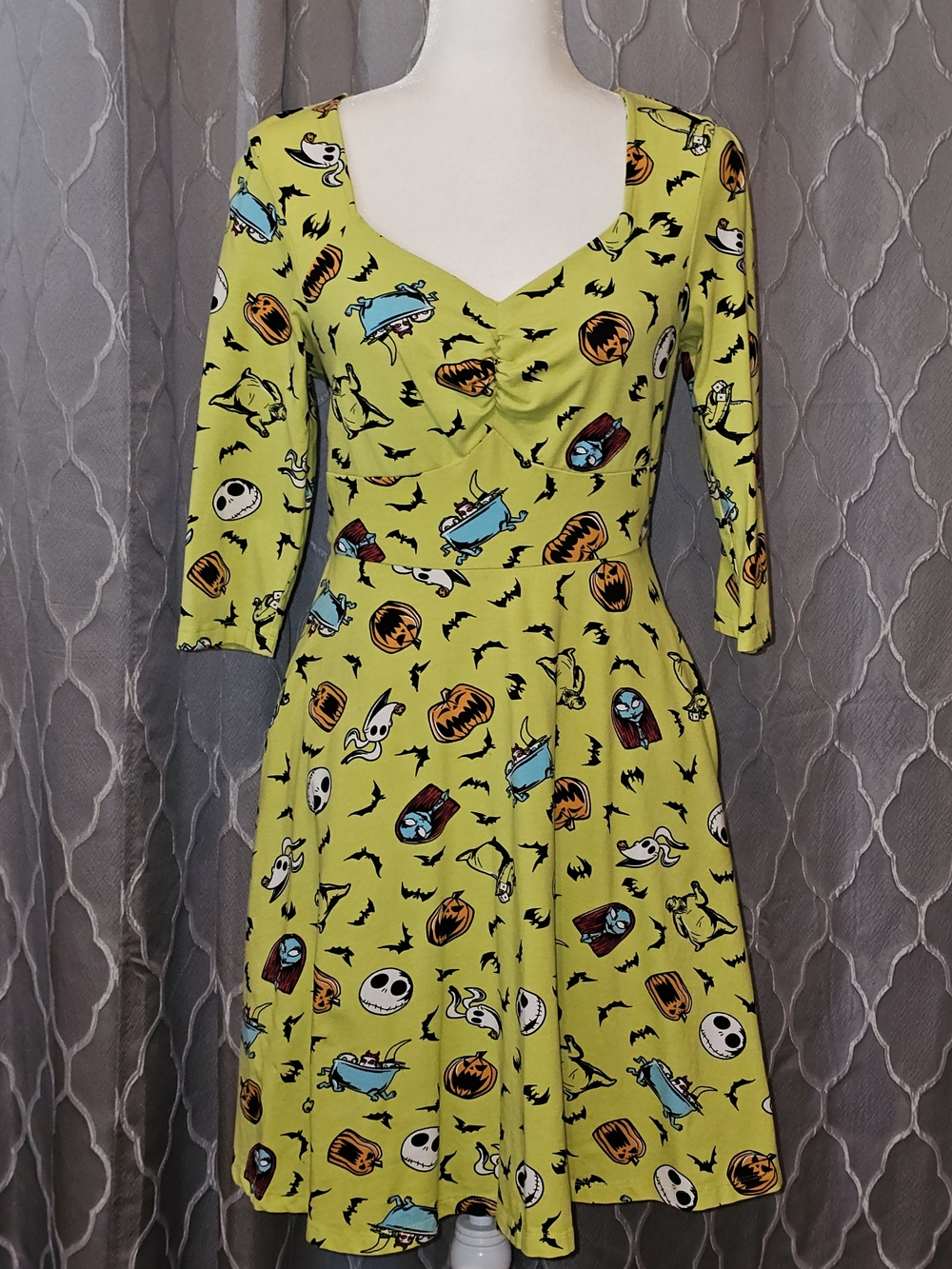 The Nightmare Before ChrisWomen’s Lime Green Halloween Print Fit-and-Flare Dress